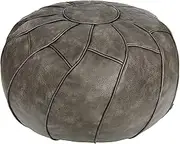 Thgonwid Round Unstuffed Pouf Cover, Leather Foot Stool Ottoman with Storage, Bean Bag Floor Chair, Multi Functional Footrest for Living Room, Bedroom or Balcony (Deep Gray)