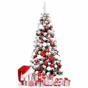 Costway 135CM Elegant Spruce Christmas Tree Snow Flocked Metal Hinged Xmas Decoration w/Slim Branches Gift