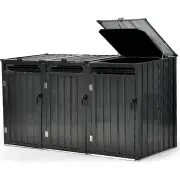 PLANTCRAFT Triple Steel Wheelie Garbage Bin Storage Shed, Enclosure with 3 Opening Doors