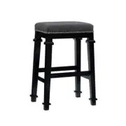 Linon Home Decor Counter Stool 31 in. Backless Wood with Tweed Fabric Seat Black