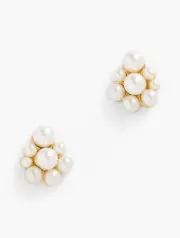 Talbots Faux PEARL CLUSTER Goldtone Stud Earrings w/ Giftbox
