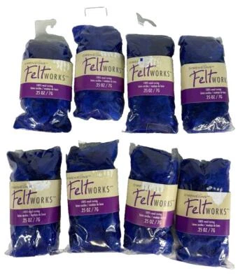 8 Blue Curly Roving Felting 100 percent Wool Dimensions Needle .25 ounces