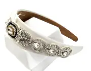 White Satin Silk Headband Encrusted with Premium Gemstones Brides Headwear