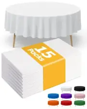 White Plastic Table Cloth Round Table 15 Pack, 84'' Tablecloth for Round Tabl...