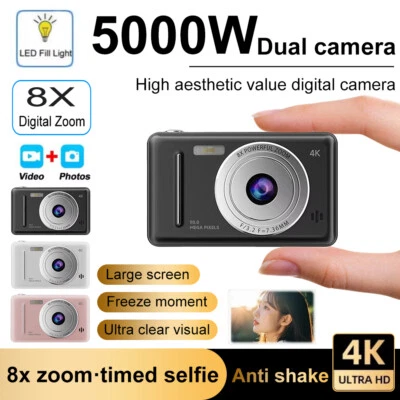 4K Digital Camera Dual Lens Flash 50MP HD 8X Zoom Auto Focus Retro CCD Camera