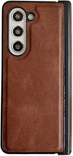 Compatible with Samsung Galaxy Z Fold6, Slim Fit Leather Shockproof Protective Cover with Hinge Protection Case for Galaxy Z Fold 6-Dark Brown