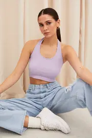 Purple Halter Top Round Neck Seamless - Size S, Women's Bralette