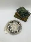 Anthropologie Anna Harlow Russo Velvet Beaded Monogram circle Pouch S NEW