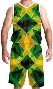 [KQNZT] Basketball Jersey with Shorts, Basketball Jersey for Women, Men's Athletic Basketball Jersey, Jamaican Flag Abstract Art