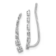 14k White Gold Real Diamond Graduated Ear Climber Earrings