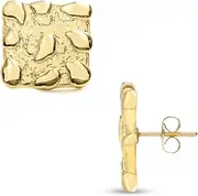 [Kavfeeo] Nugget Earrings Gold Nugget Earrings for Men Gold Earring for Men 925 Sterling Silver 14K Gold Plated Best Earring for Sensitive Ears Gleaming Gift Choice