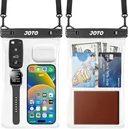 JOTO 2 Pack Large Waterproof Phone Pouch Bag, IPX8 Big Underwater Dry Bag with Lanyard for iPhone 16 15 14 Pro Max, Galaxy S24 S23 Ultra, Airpods Cash Credit Card, Beach Essentials -Black