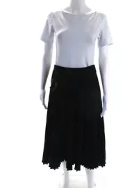 Christopher Kane Womens Side Zip Pleated Midi A Line Skirt Black Size 10