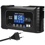 HTRC 12V/24V 20A Full Automatic Car Battery Charger For Motorcycle Lithium Lifepo4 GEL AGM Wet Lead-Acid Battery Repair Charger EU-Plug