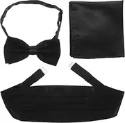 [PACKOVE] Men's Classic Tuxedo Girdle Tie Suit Black Thin Tie Cummerbund Handkerchief for Wedding