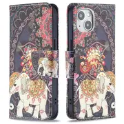 Pattern Printing Wallet Phone Case for iPhone 15 ,Stand PU Leather +TPU Phone Cover and Elephant