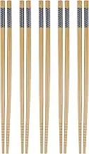 5 Pairs of Reusable Bamboo Chopsticks, Dishwasher-Safe Japanese Chopstick Set with Threaded Anti-Slip Design, 8.8 Inches/22.5cm