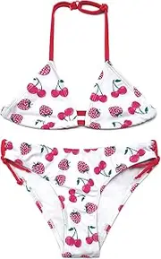 [SHEKINI] Girls Halter Triangle Bikini Ruffled Trim Bottom Two Piece Swimsuits