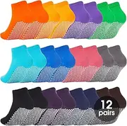 [WANZHIHUI] Anti-Slip Slipper Socks, 12 Pairs Gripper Bottom Indoor House Non-Skid Hospital Sock Yoga Sock