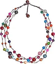 [AeraVida] MultiStone Triple Layer Floating Bubble Cotton Wax Rope Strand Necklace