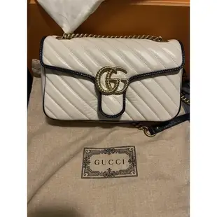 Gucci - GG Marmont 馬夢小號單肩包- women - 皮質金屬鍍金白色