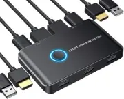 KVM Switch HDMI 2 Port Box,USB and HDMI Switch for 2 Computers Share Keyboard...