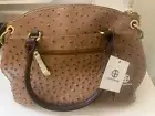 GIANI BERNINI Ostrich Embossed Light Brown Dome Satchel Shoulder Handbag Med