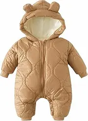 [KEOYA] Baby's Hooded Snowsuit Newborn Romper Thicken Warm One-piece Winter Outwear Jumpsuit Cute Bear Ears 0-9 Months