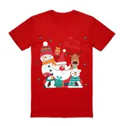 100% Cotton Christmas T-shirt Adult Unisex Tee Tops - Santa Gathering - Red