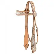 Western Natural Leather Browband Style Headstall with Hair On Inlay & Spots