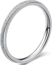 [Fashion Month] Womens 2mm Stainless Steel Sand Blast Finish Silver Wedding Band Engagement White Gold Domed Ring