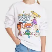 Nickelodeon Rugrats Girl White Long Sleeve Pull Over Sweatshirt Size M NEW