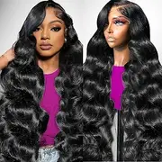 Ghios 33x15cm Wavy Lace Front Wig Human Hair Pre Plucked 210 Density HD Transparent Lace Frontal Wig Glueless with Baby Hair Natural Hairline Glueless Human Hair Wigs for
