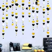Party Decorations 13Ft Lavender Purple White Paper Love Heart Garlands Wall Hanging Banner Decorations for Wedding Sweet Birthday Bridal Shower (Color : Black Gold)