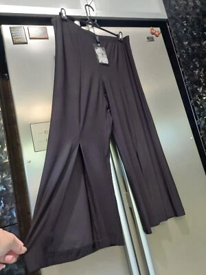 NEW MOTTO FASHIONS 18 black silky split leg DANCING QUEEN wide leg pants STRETCH