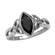 Black Onyx Gemstone 925 Sterling Silver Triquetra Celtic Knot Solitaire Ring