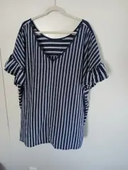 NWT Terra & Sky 4X 28W-30W Blue Striped Blouse Flutter Sleeve