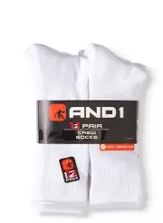 AND1® Men's Crew Socks 11 pack "ARCH COMPRESSION~Reinforced heel and Toe"