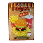 Tin Sign Burgers Set Meal Sprint Drink Bar Whisky Rustic Look