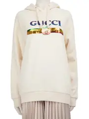 Ecru Sequinned Logo Hoodie