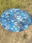 Natural Blue Agate Coffee Round Table Top, Agate Center Table Home Decor 24"x24"