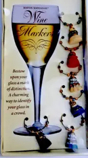 NEW Wine Glass Charms Markers Set of 6 Bottle Charms Tassel Boston Warehouse