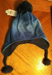 Cat & Jack Size OSFM Hat Ombre Blue with Blue Pom On top Ear Covers Unisex 603