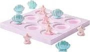 WDS WONDROUS Tic Tac Toe Game Set Wood Checker Board with Cute 3D Ceramic Shell & Starfish Pieces Fun Coffee Table Decorative Tic Tac Toe Table Decoration Housewarming Gift(7.9 Inch)