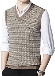[Generic] Men's Cable V-Neck Vest Regular Fit Knit Sleeveless Pullover Sweater Casual Wool Thick Waistcoat
