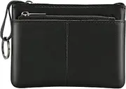 [Lidwot] Genuine Leather Coin Purse Wallet Mini Zip Change Purse Wallet Coin Pouch with Key Chain 3 Zippers, Black, Wallet Coin Pouch With Key Chain 3 Zippers