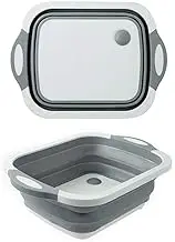 Collapsible Washing Up Bowl, Innovations Multi Function Bowl Drying Rack, Portable Cutting Board, Retractable Drain Washing Basket Basin Vegetable Fruit Tray for for Camping, Picnic, Kitchen