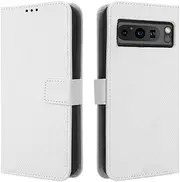 Compatible with Google Pixel 8 Pro, Magnetic Slim Fit Business Wallet Case with Credit Card Holder Slots Kickstand for Google Pixel 8 Pro-White