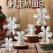 Bucherry 12 Pcs Wooden Snowflake Table Decor 3D Snowflake Tabletop Signs and Centerpiece for Christmas Xmas Winter Wonderland Decorations Home Party(White)