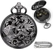 ManChDa Mini D&D Dice Set DND Pocket Watch Shell 7PCS Micro Polyhedral Dice Set Metal Dice Dungeons and Dragons Accessories Black